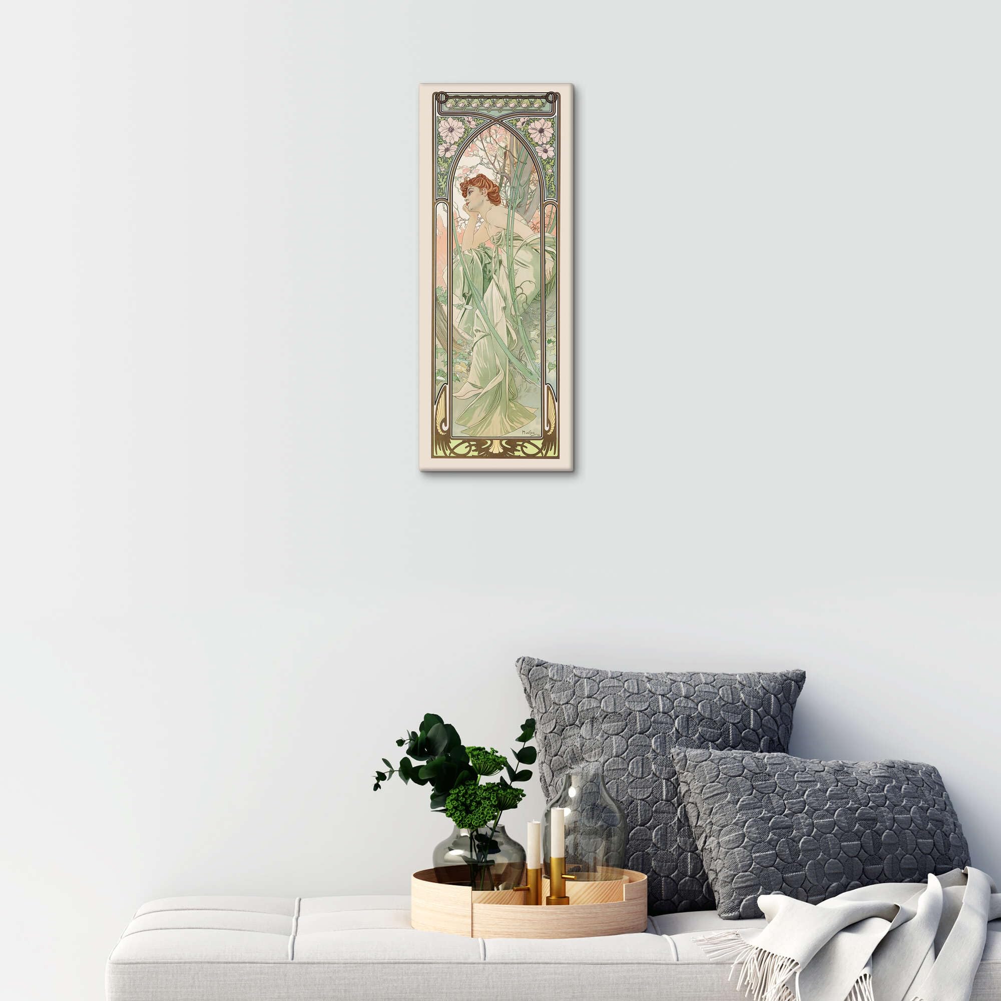 Posterlounge Le ore del giorno - Contemplazione della sera Stampa su tela | 40 x 100 cm di Alfons Mucha Quadri Decorazione per pareti