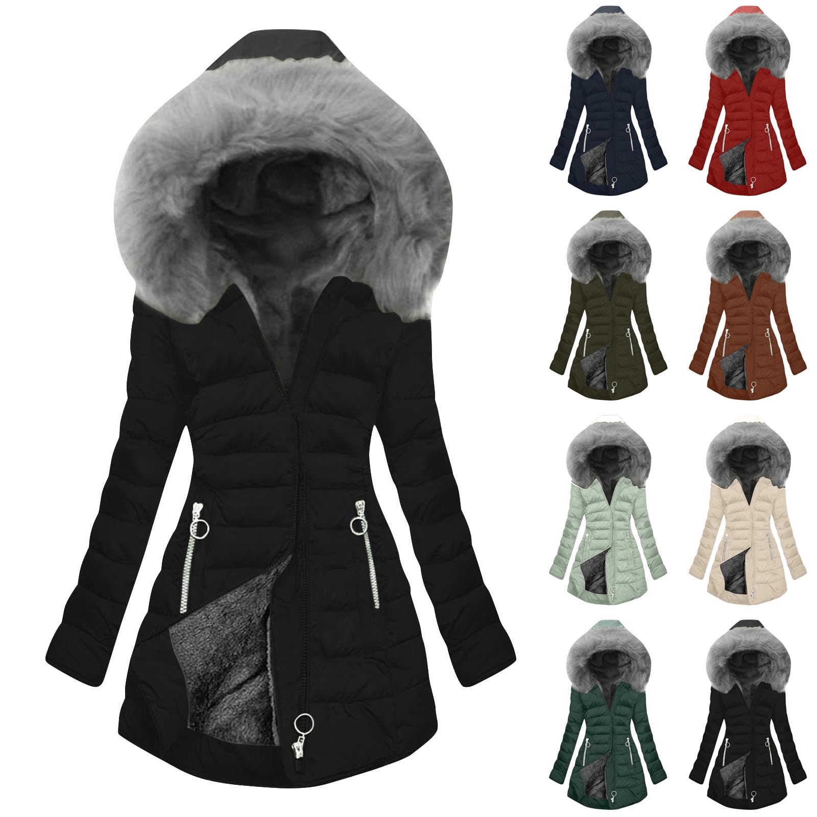 Dyhxuan Women's Winter Coat, Warm Lined Quilted Jacket, Large Sizes, Parka Jacket, Elegant Quilted Coat with Fur Hood, Zip, Winter Jacket, Down Jacket, Outdoor Winter Parka, Down Coat for Women,