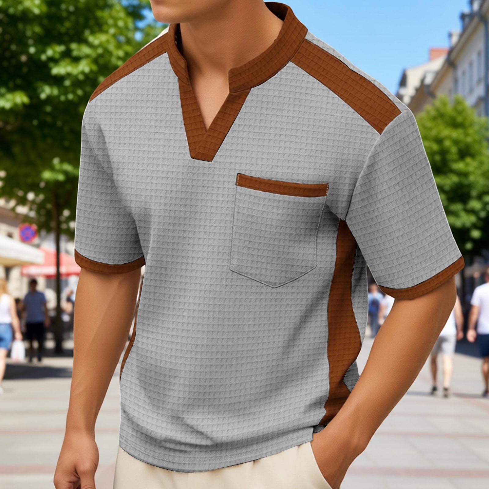 Maglietta Sportiva Uomo T-Shirt Vintage Casual Arrival con Grande Quadri e Scollo a V Traspirante per Stile Moderno - 4