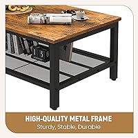 Vista 8 de DKLGG Coffee Table Set of 3, Vintage Wood Coffee Table & 2 End Tables, Square Tabletop Modern Industrial Living Room 3-Piece Set for Apartment Home