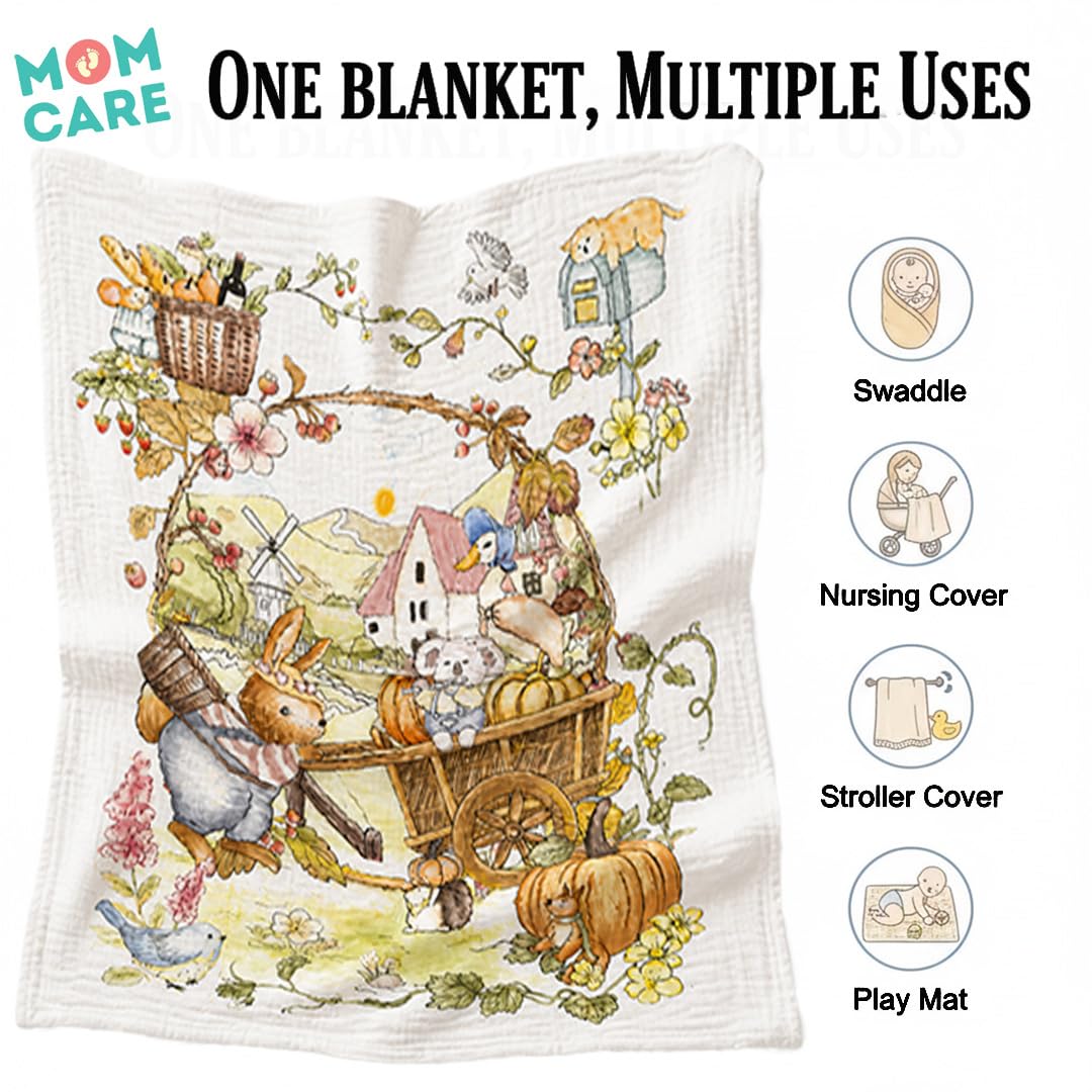 MOM CARE Baby Blankets Newborn | 6 Layer Organic Muslin Baby Blanket | Ultra Soft Breathable Cotton Swaddle Wrap | Baby Quilt, Receiving Blanket, Bath Towel, Stroller Cover | 110X110 Cm Animal Print 3