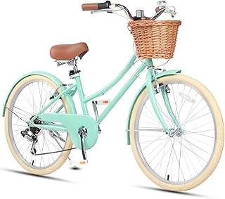 Glerc Missy Girl Cruiser - Bicicleta híbrida de ciudad de 6 velocidades para jóvenes mayores de 6 años con cesta de mimbre y ligera, varios colores