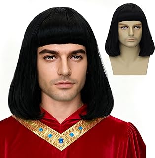 Unisex Natural Black Straight Flip in Short Full Bang Realistic Halloween Costume Cosplay Synthetic Bob Wig