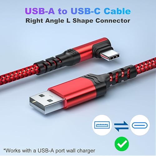 Miniatura 3 de Cable USB C de 10 pies, paquete de 4 unidades de USB-A a USB-C de 90 grados en ángulo recto tipo C de carga rápida para Samsung Galaxy S25 S24 S23