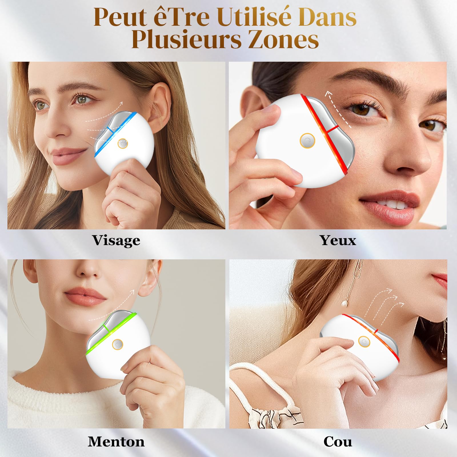 Appareil Massage Visage, Unegnel Gua Sha Electrique 4 Modes avec LED Rouge Lumière Bleu Vert, EMS 3 Niveaux D'Intensité avec Vibration Chaleur Appareil Anti Rides Visage