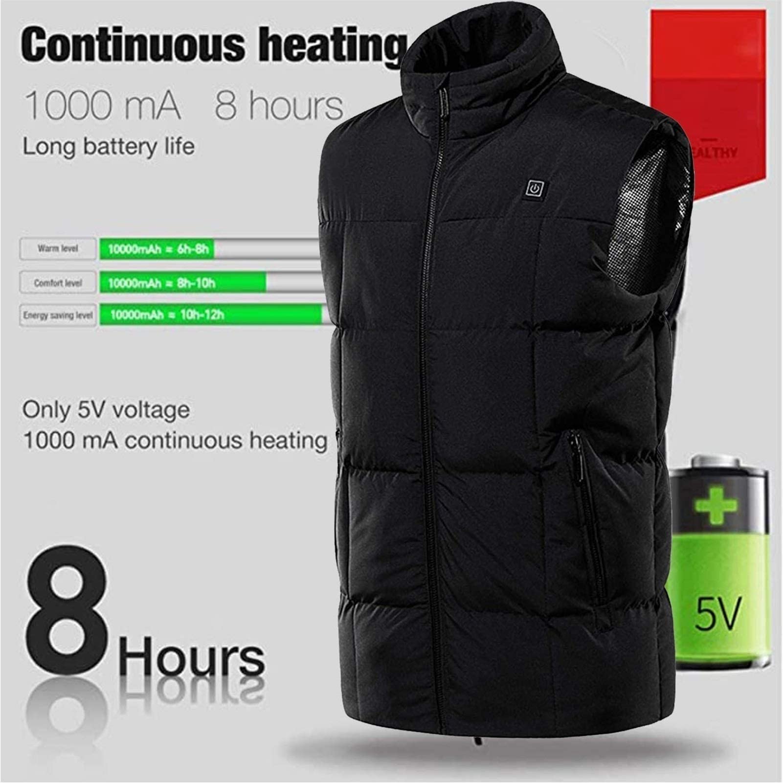 Bseical Verwarmde USB-jassen voor heren, elektrisch verwarmd gilet, verwarmde uniseks bodywarmer, wasbaar warmtevest met 3 standen warmte-niveau's voor buiten, skiën, kamperen en wandelen, Blauw, L