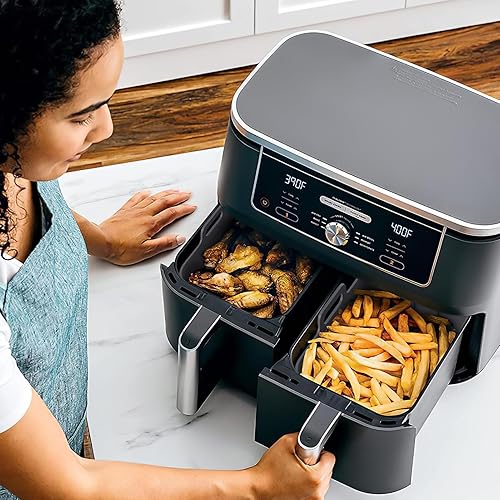 Miniatura 4 de Forros de silicona para freidora de aire de 10 cuartos de galón, 2 ollas reutilizables para freidora de aire Ninja Foodi Dual DZ401 DZ550 con