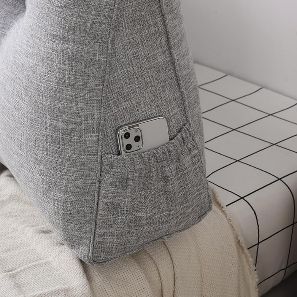 Cuscino triangolare da lettura, grande, in lino, per schienale, letto o divano, rimovibile, cuscino di supporto per testiera (grigio, 180 x 50 x 20 cm), perfetto per comfort e relax