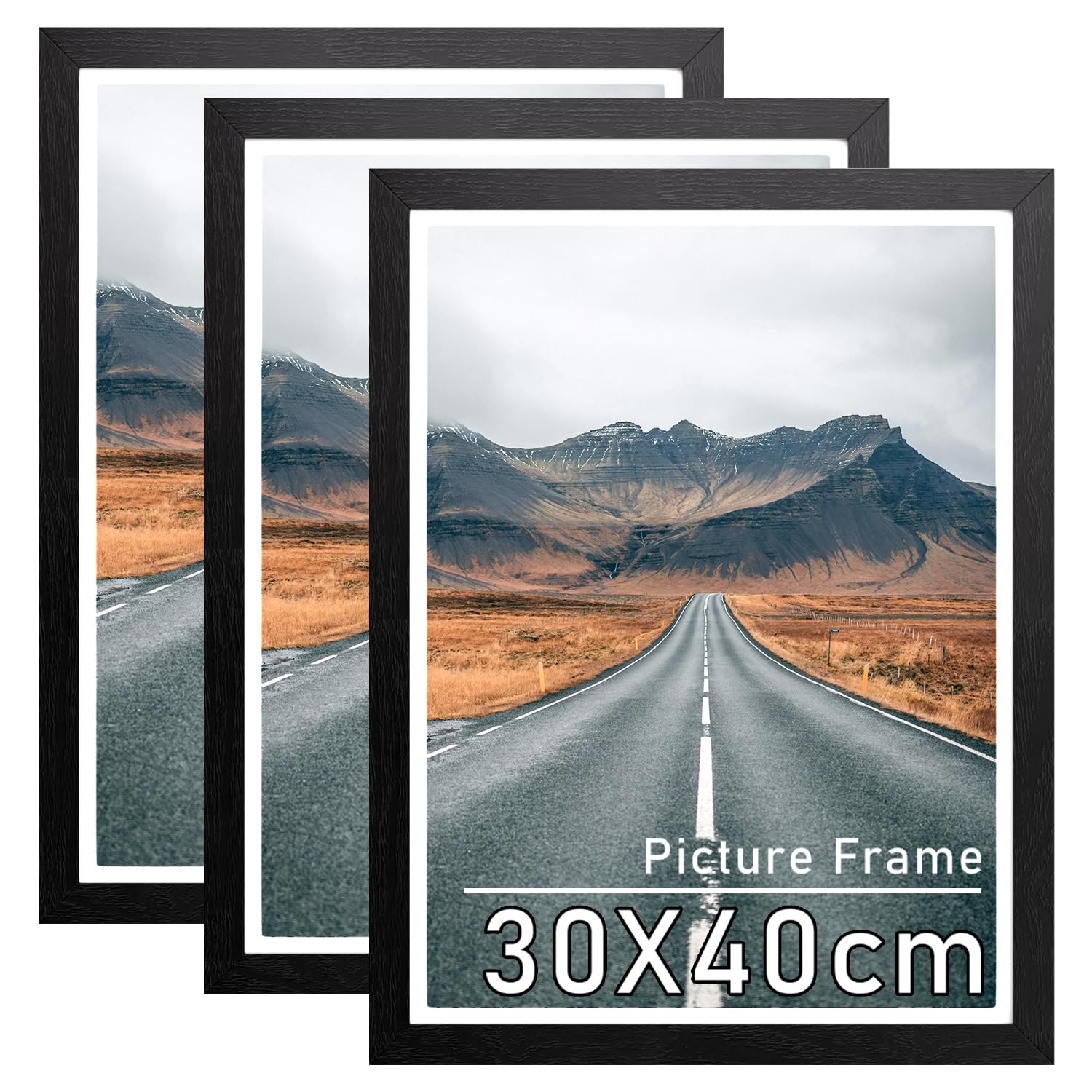 Zueyunstoo 30x40cm Picture Frames with A4 Mount, Pack of 3 Black 16x12 Photo Frames, Poster Frame with Safe Perspex Front