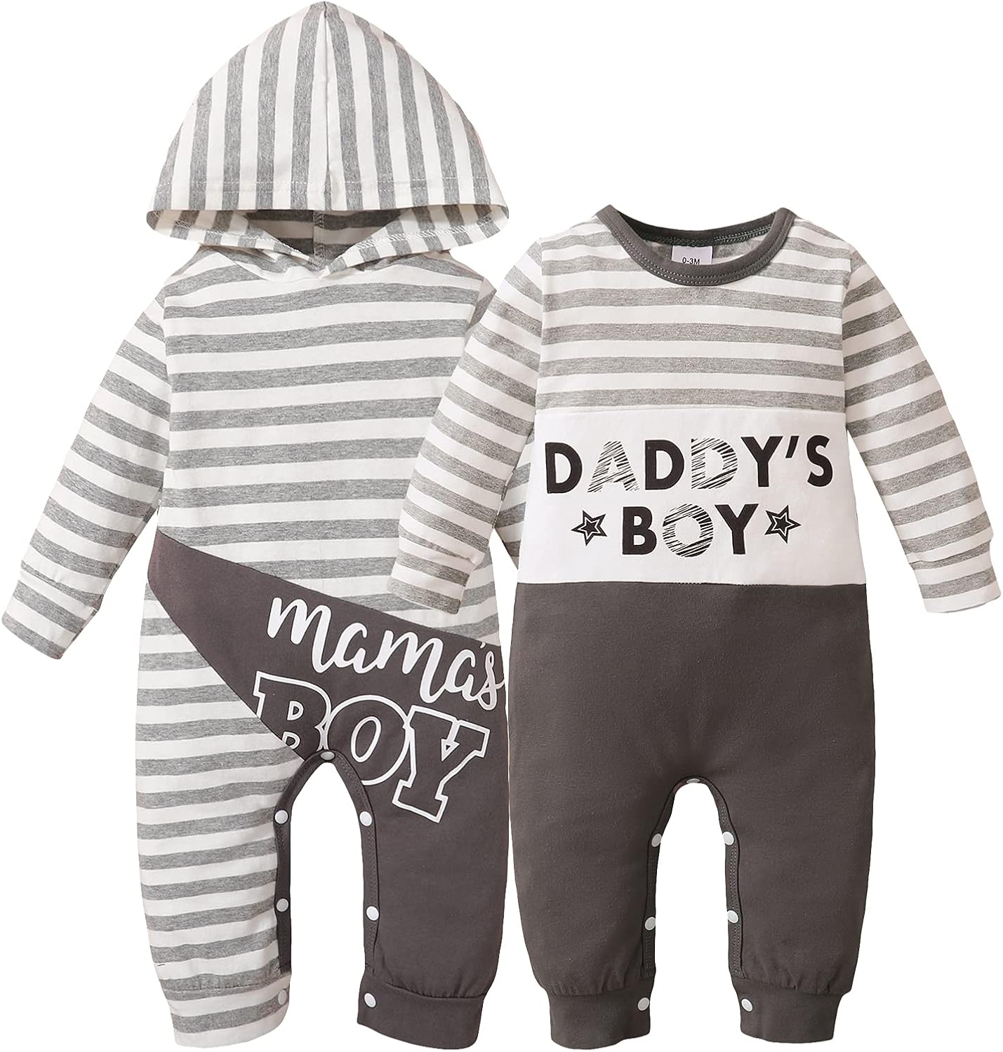 DEFAHN Twins Baby Boy Hooded Rompers Jumpsuit Footless