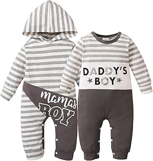 DEFAHN Baby,Clothing,Baby Boys 0-24m,Bodysuits & One-Pieces,Rompers DEFAHN Twins Baby Boy Rompers Footless Pajamas Jumpsuit Mama's Boy Daddy's Boy Twin Matching Clothes, 2 Pack