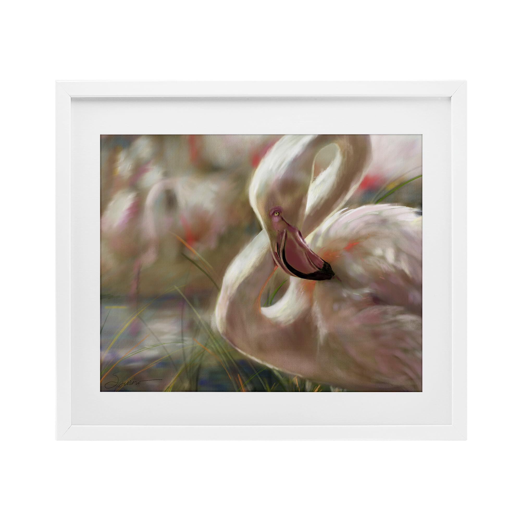 Stupell Industries Preening Flamingo Sunset Black Framed Print Under Glass, design by Mary Sparrow, 13 x 16