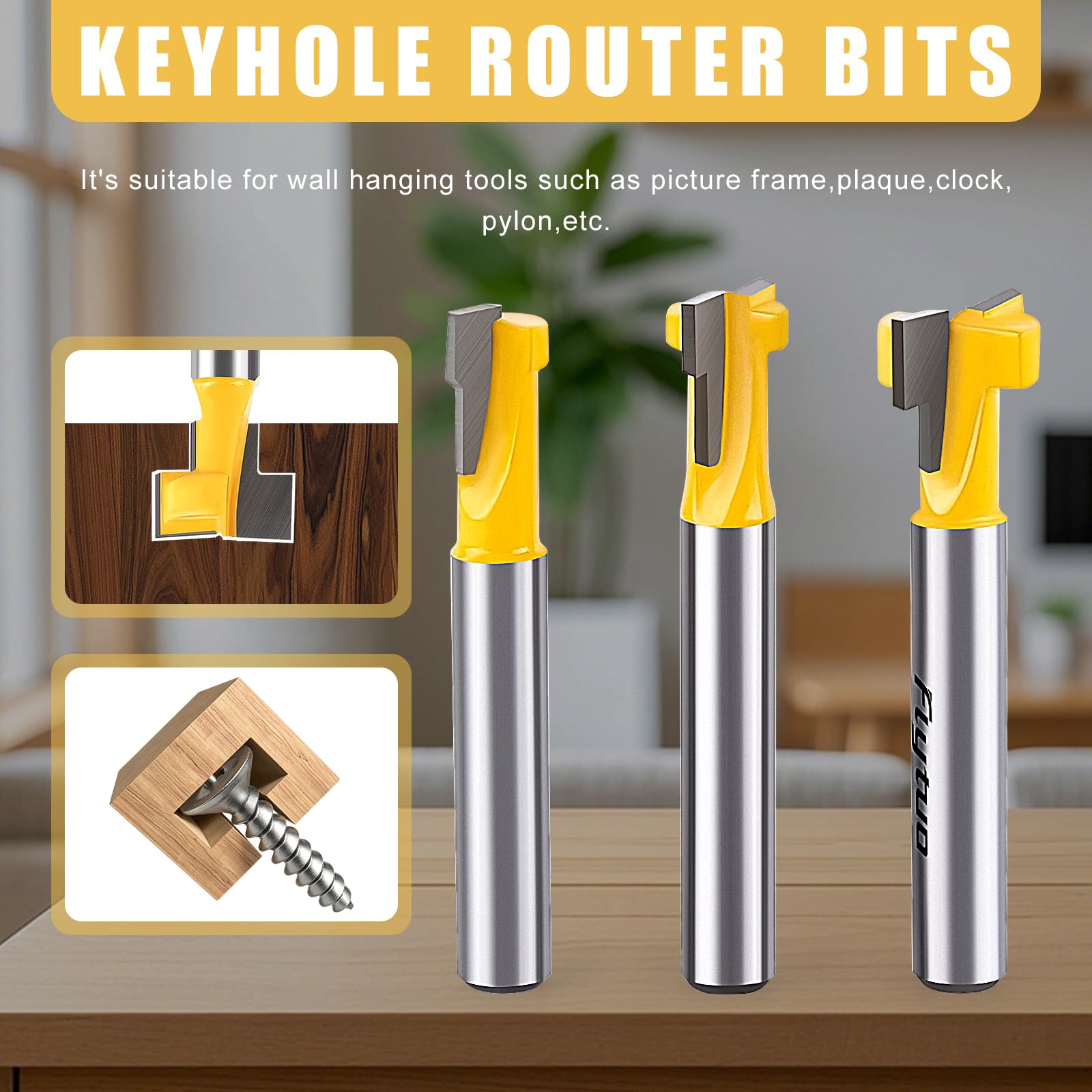 Keyhole Router Bits Set - 3 Pieces, Carbide Blades -3