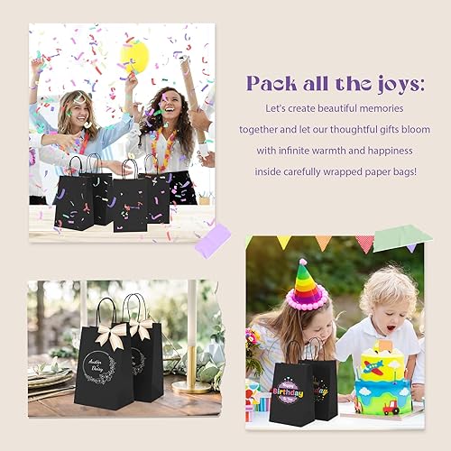 Miniatura 9 de MESHA Bolsas de regalo negras de 5.25 x 3.75 x 8 pulgadas, 20 bolsas de papel pequeñas con asas a granel, bolsas de papel kraft, bolsas de compras