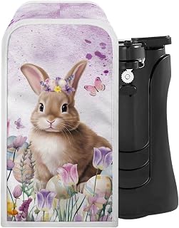Happy Easter Day Decor Can Opener Protective Cover, Purple Floral Bunny Stain-resistant Oil-proof Kitchen Appliance Dust Cover Electric Can Opener Cover