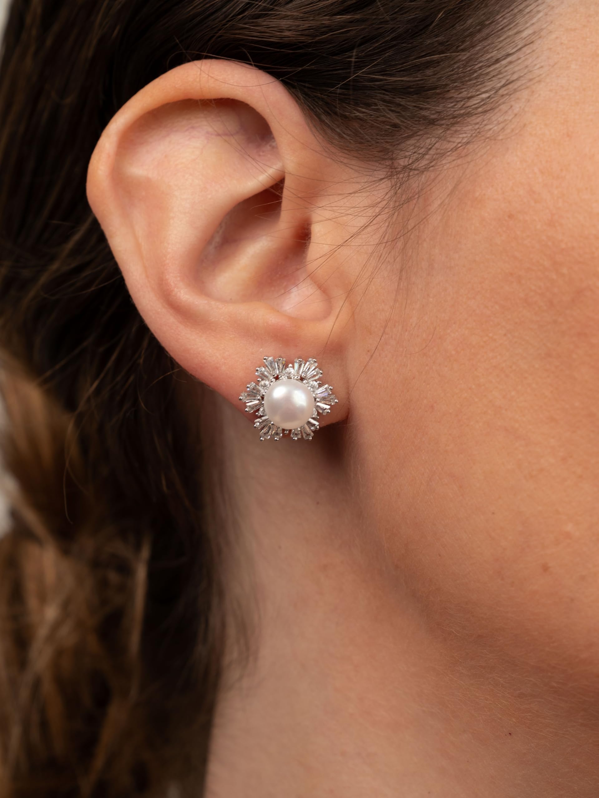 SECRET & YOU Orecchini Donna Perle Coltivate d'Acqua Dolce a Bottone e Zirconi | Argento 925 Rodiato
