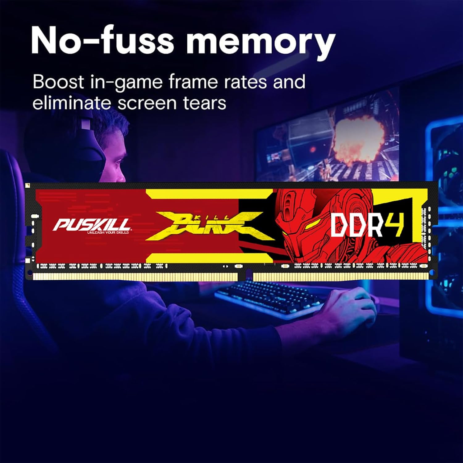 PUSKILL DDR4 RAM 16GB Kit (2x8GB) 3200MHz PC4-25600 CL16 Desktop Memory - 1.35V UDIMM Low Latency, Intel XMP 2.0 Ready for Gaming PC, Compatible with Intel & AMD