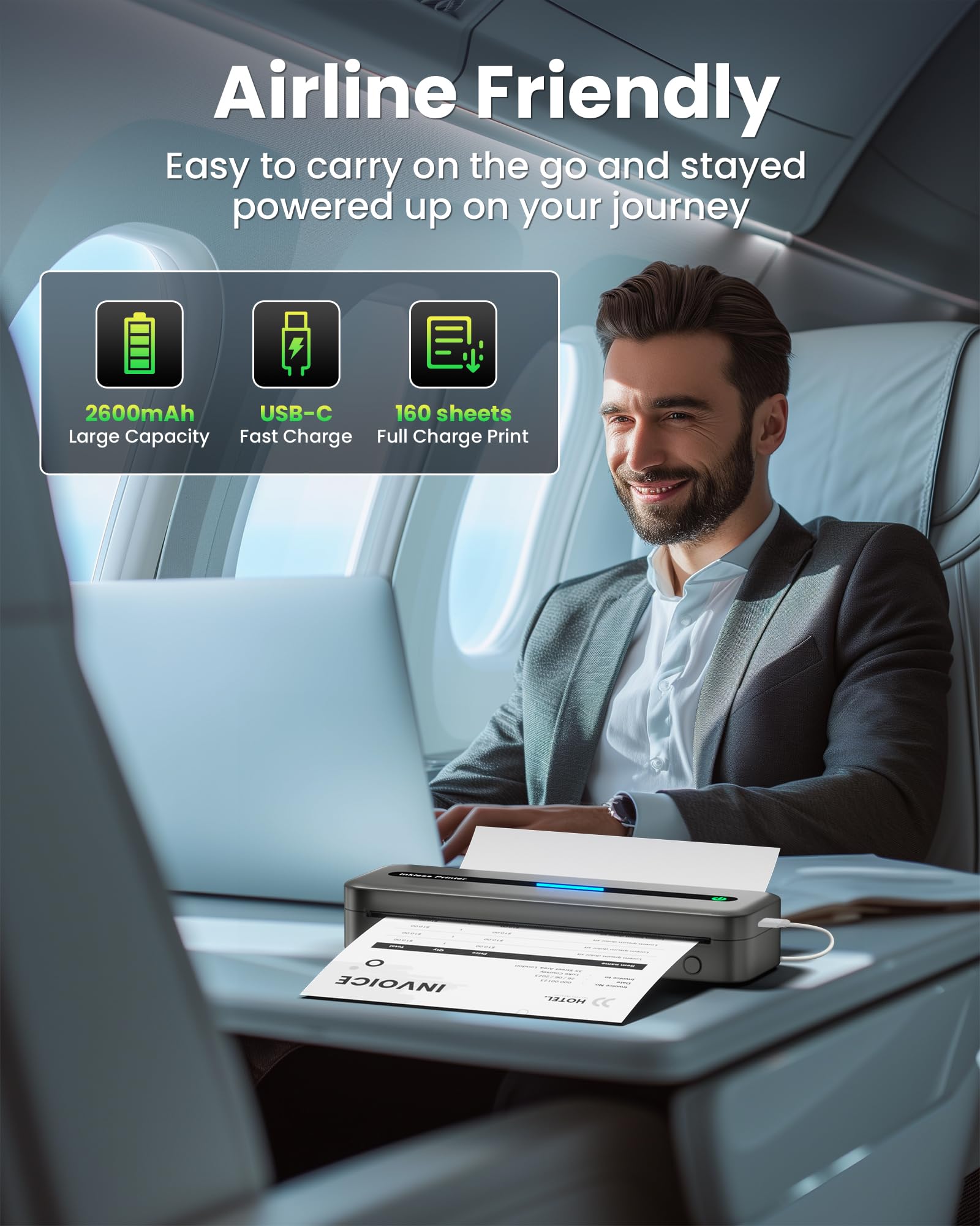 Itari M832 Mobile Printer Kit, 304dpi Thermodrucker A4, kompakter Bluetooth-Drucker, Monochromer Thermal Printer, für Android/iOS/Win/Mac, mit 4 Rollen Thermorollenpapier