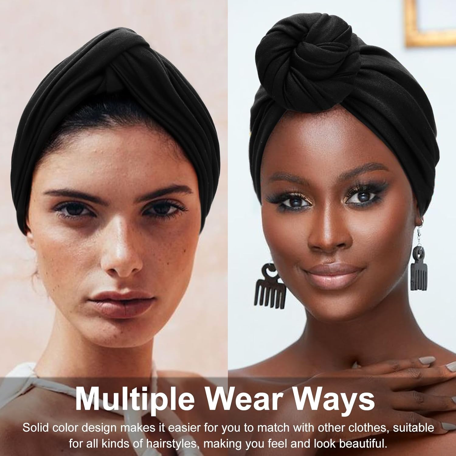 DRESHOW African Turban for Women Knotted Hairwraps for Sleeping Turban Headwraps Head Warmer Scarf for Black Women Chemo Cap - Image 4