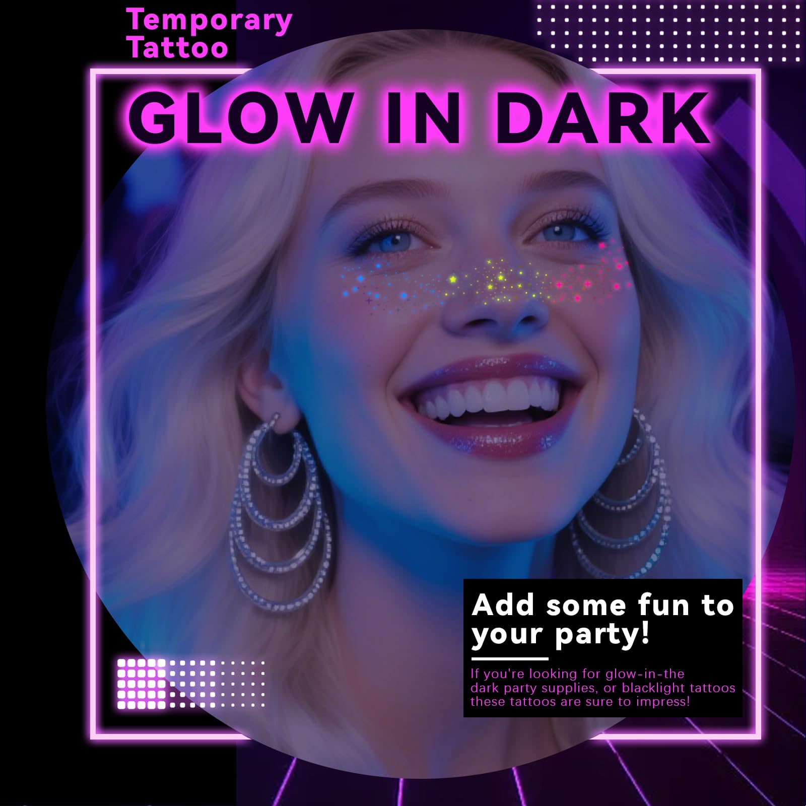 Noerrors 6pcs Glow in the Dark Rainbow Freckles Face Tattoo Sticker - Image 2