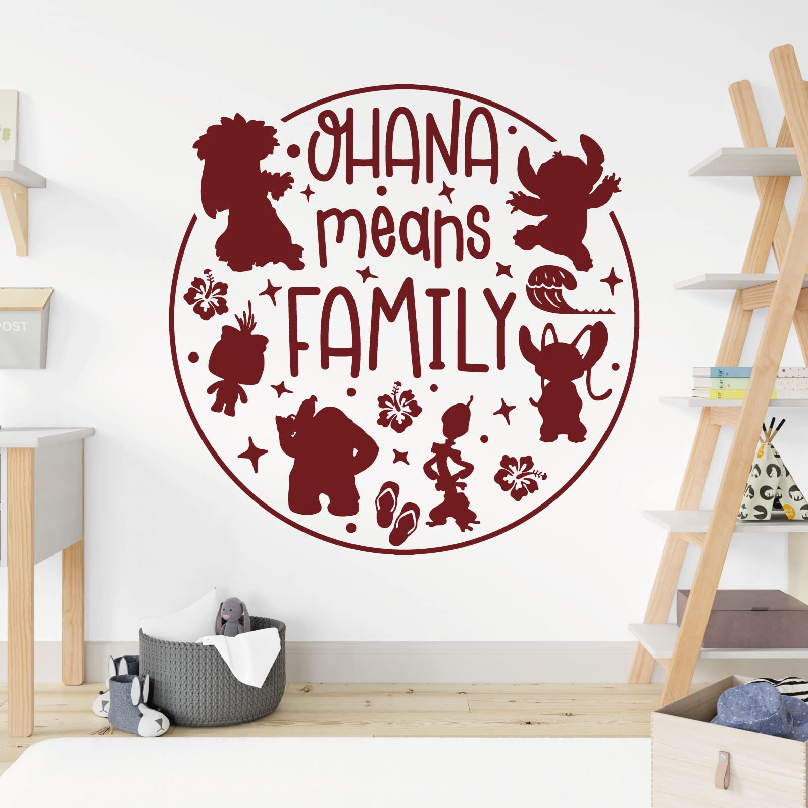 Ohana Means Family - Lilo and Stitch - Children Decal Wall Sticker [Large] [Burgundy]