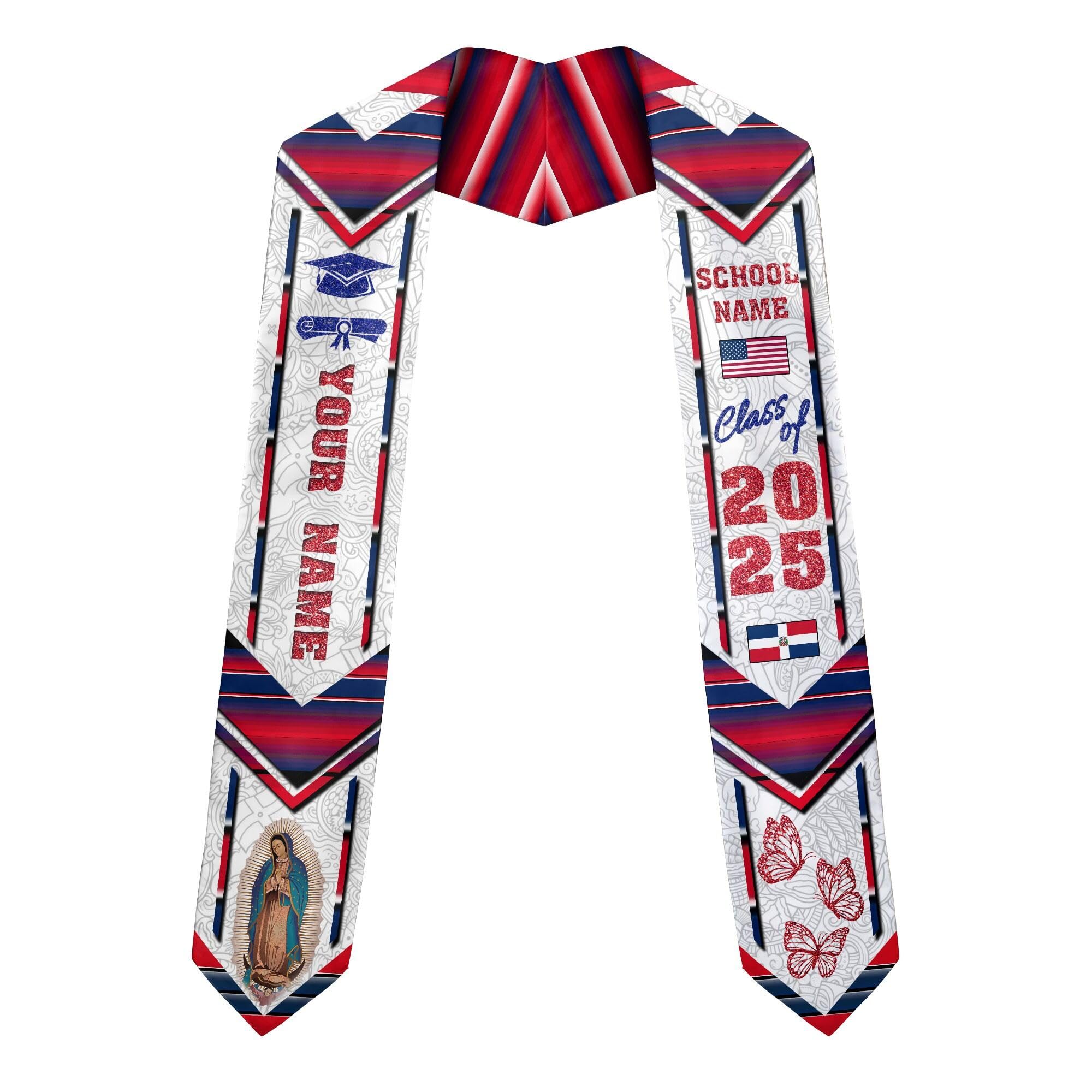 MonkeyVan Personalized Graduation Stole for Dominican Republic Senior, Dominican Flag Graduation Sash Class of 2025 Gifts S332