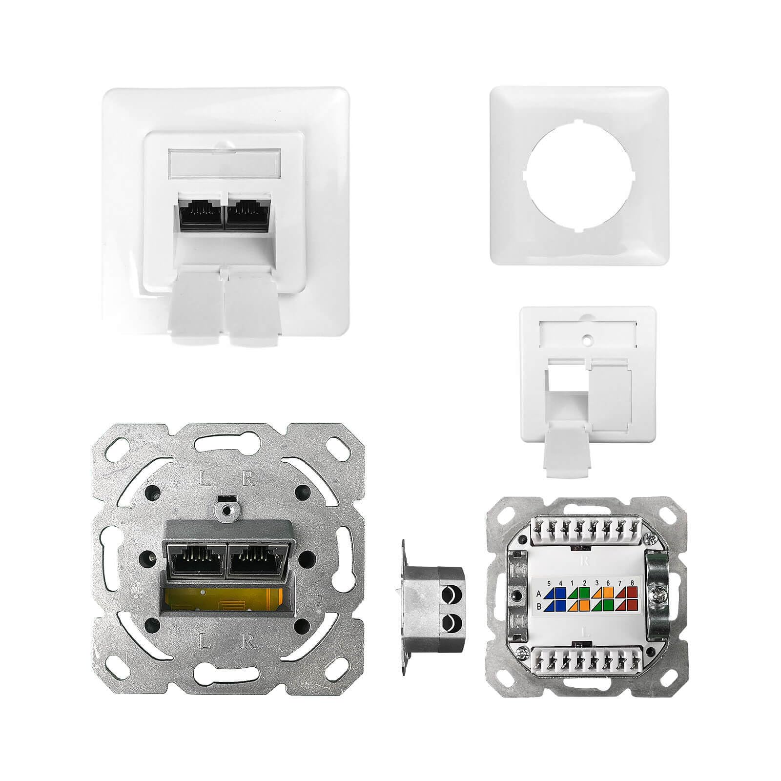 ProfiPatch Netzwerkdose Cat6A Netzwerkdose Unterputz 500MHz LAN Dose CAT7,CAT6A,CAT6,CAT5 Unterputz 2X RJ45 Port Anschluss rechts/limksPOE LAN Steckdose unterputz geschirmt rj45 dose weiß