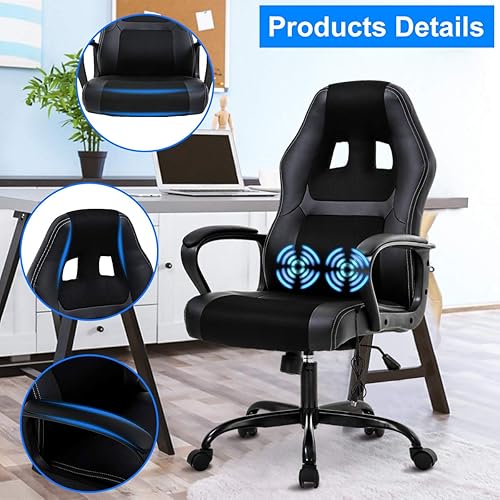 Miniatura 3 de Silla de computadora de PC con soporte lumbar de masaje, silla de oficina de respaldo alto, silla de escritorio con respaldo ergonómico, silla de