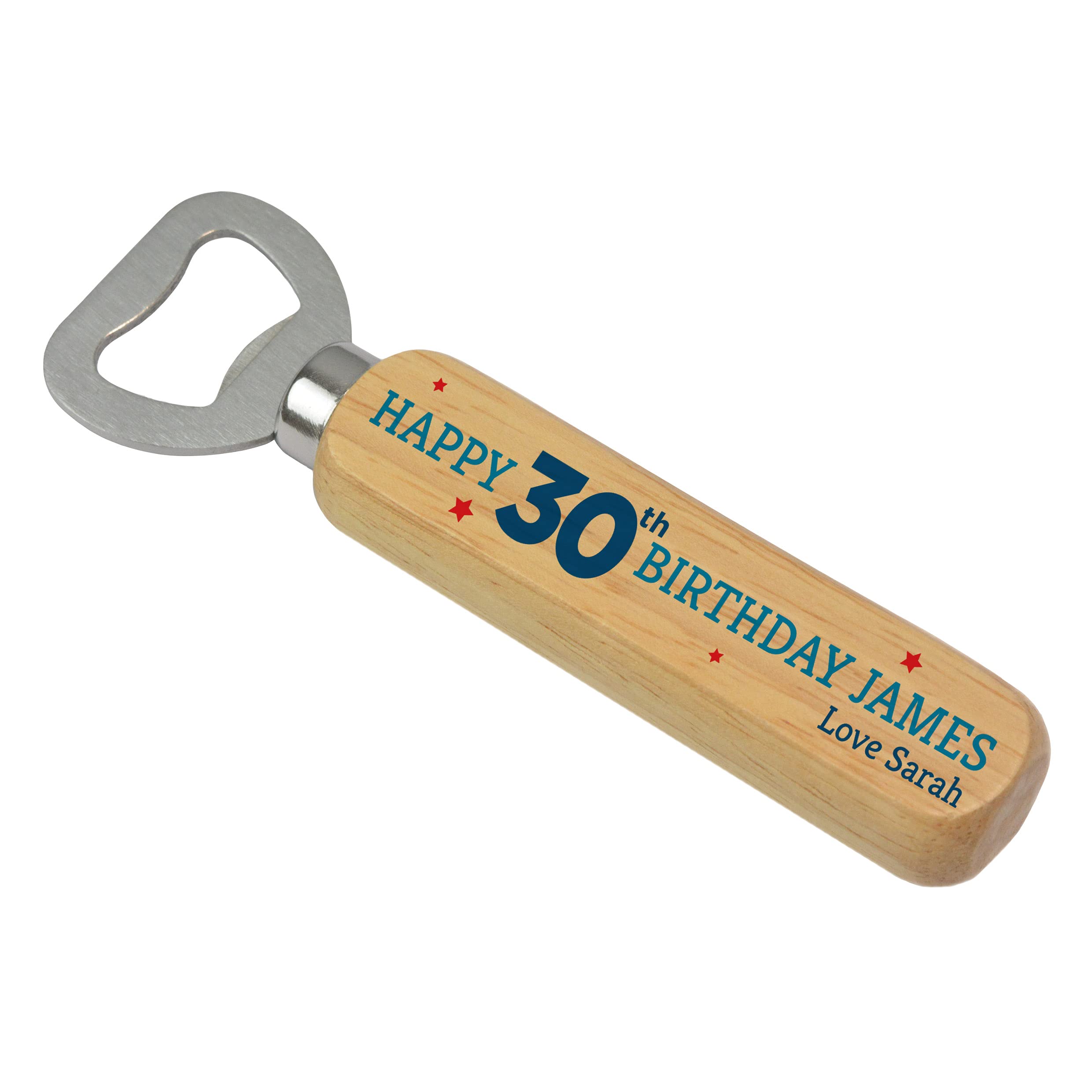 PERSONALISED 18th, 21st, 30th, 40th, 50th, 60th Birthday Gifts for Men, Son, Dad, Grandad, Brother, Uncle - ANY AGE and NAME - Wooden Beer Drinks Bottle Opener - Happy 30th Birthday Gifts for Him