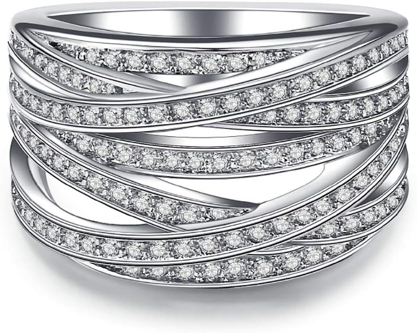 Intertwined Crossover Statement Ring Wedding Bands for Women Micro Pave CZ Cocktails Size 5-10