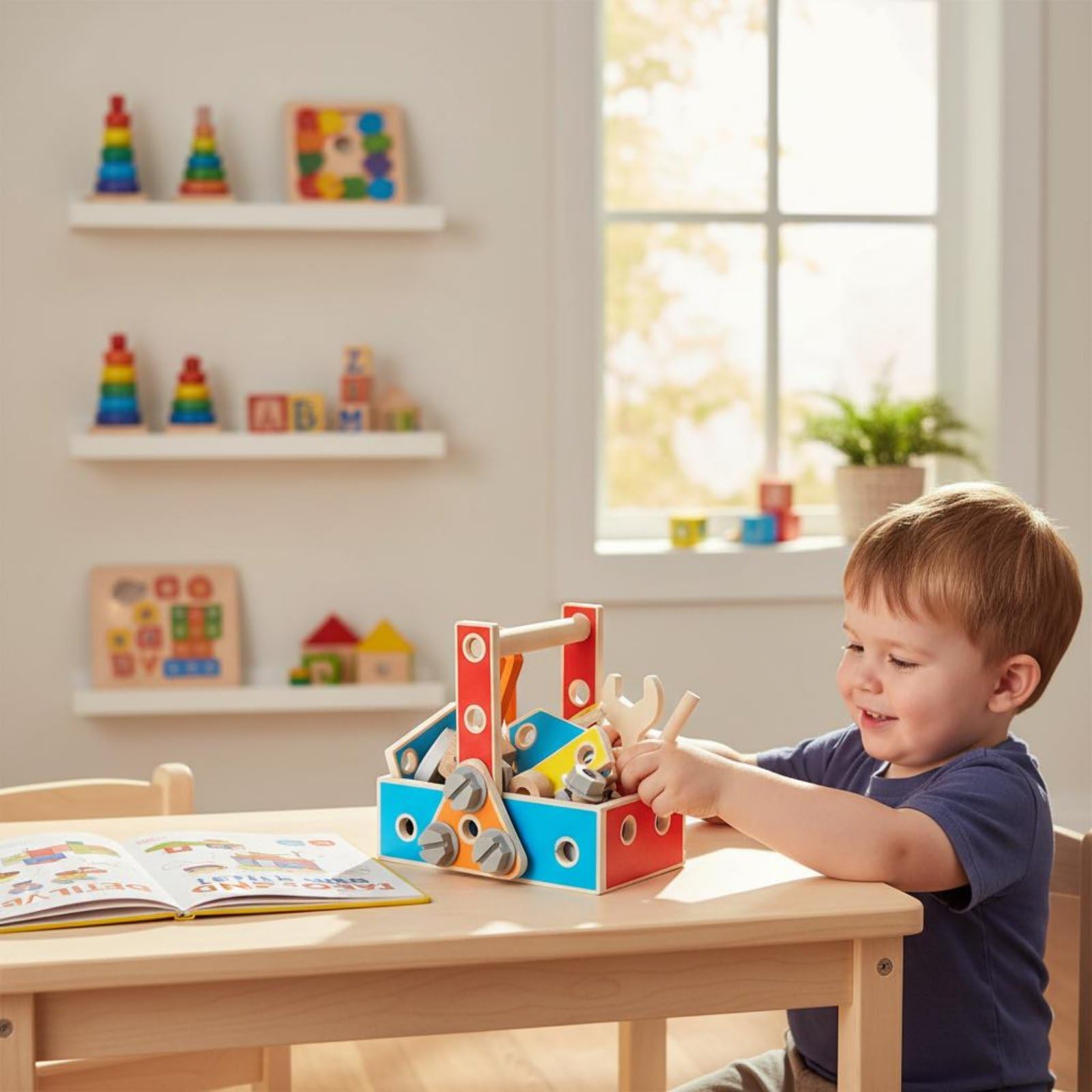 Blocchi Riparazione Bambini Set Costruzioni Legno Kit Attrezzi Bambino Dadi E Bulloni con Chiave E Cacciavite Ispirato a Scenari Reali di Riparazione