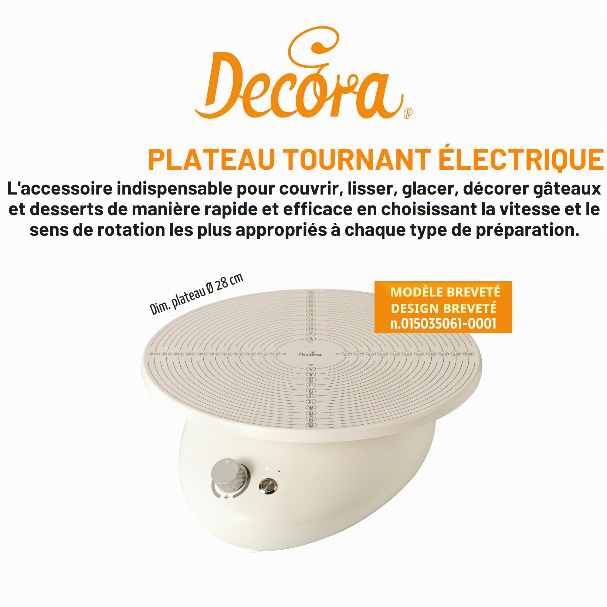 Decora, 9276010 Plat pivotant électrique, plat Ø 28 cm, avec bouton de veille pratique pour bloquer la rotation de la plaque sans réinitialiser le sens de rotation et la vitesse