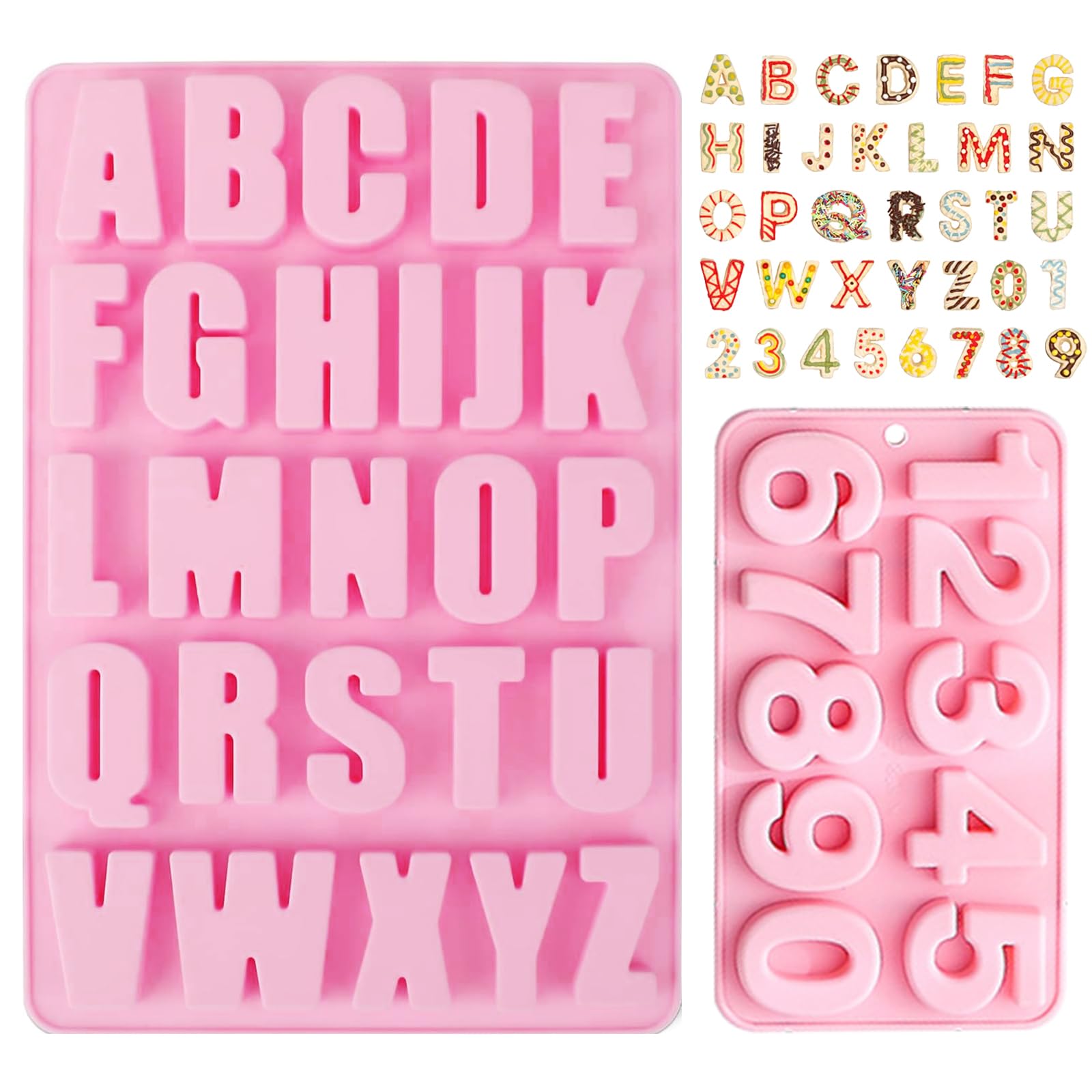 Stampo Silicone Lettere E Numeri - 2 Pezzi Per Dolci, Cioccolato E Saponi, Da Forno