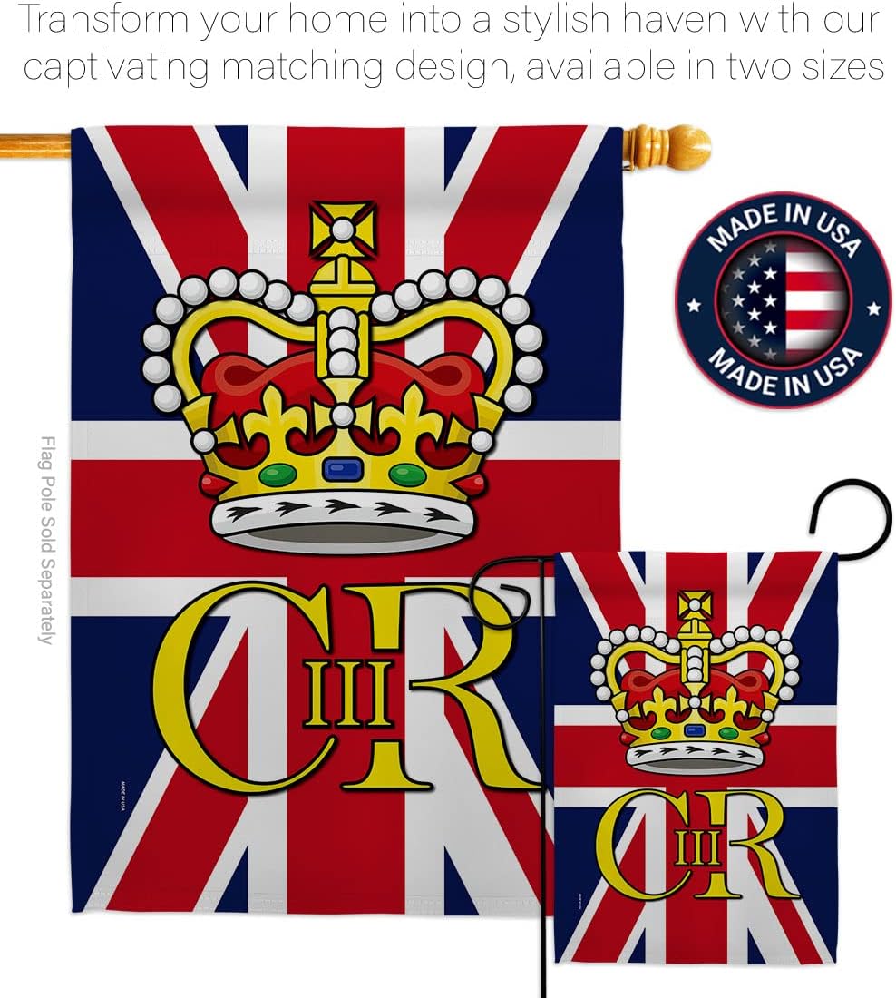 Coronation of King Charles III Wall Tapestry Home Decor Banner Patio Porch Garden Flag Pole Room Indoor Small Outdoor Yard Party Decorations Souvenirs Poster United Kingdom Memorabilia Made in USA