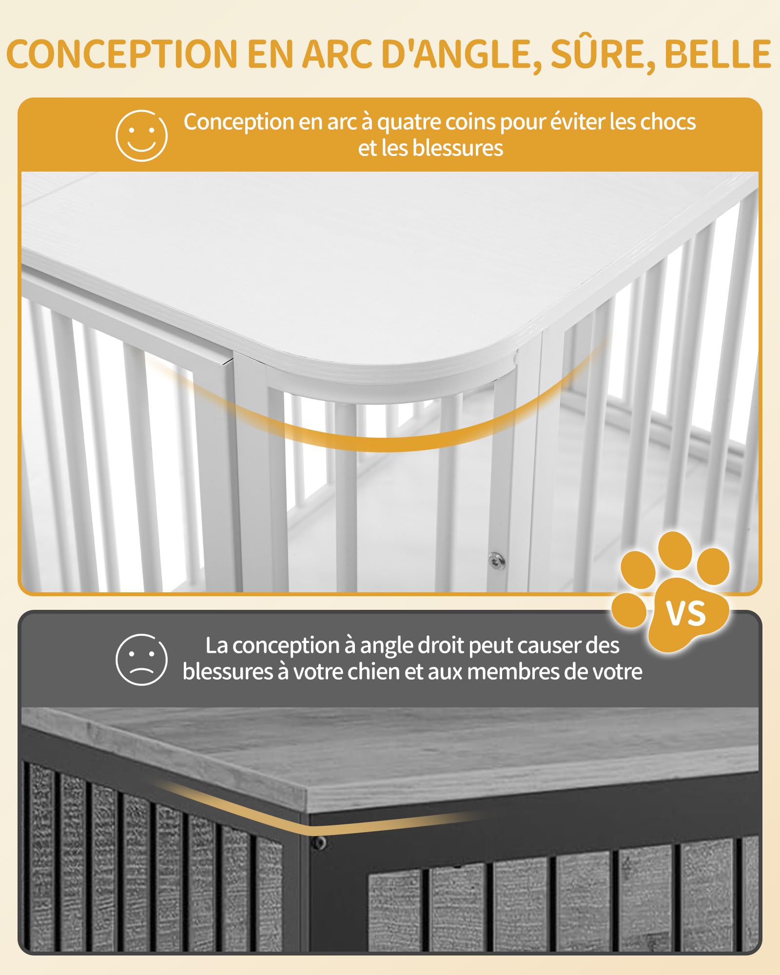 Hzuaneri Cage pour Chien Meuble, Cage D'intérieur avec Coussin, Modèle à Trois Portes, Table D'appoint en Bois, Convient aux Chiens de Petite et Moyenne Taille, 80 x 55 x 61,5 cm, Blanc DFC87713W