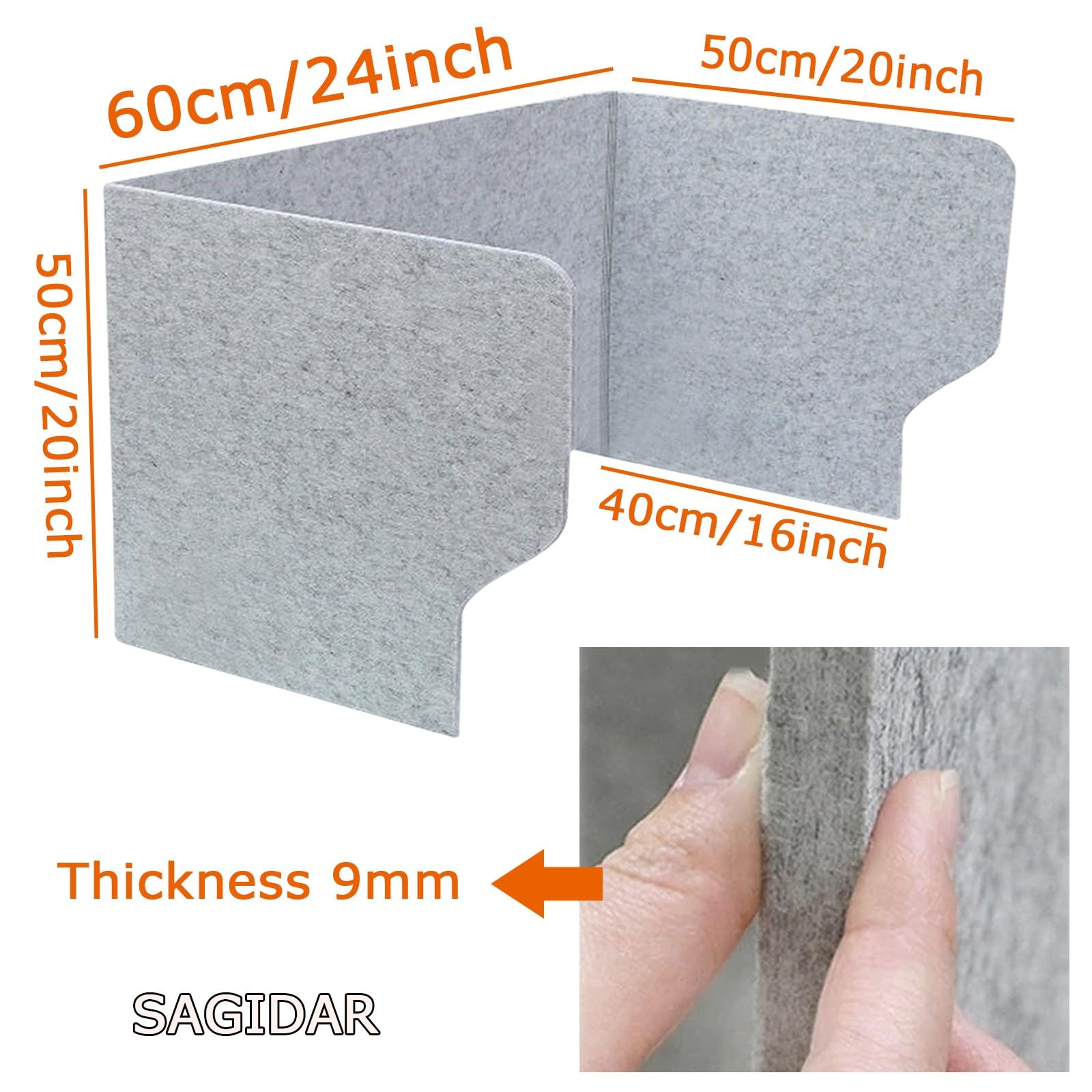 SAGIDAR Divisorio Acustico da Scrivania, Barriera Divisoria 60/80/100cm, Pannelli Fonoassorbenti, Design su Tre Lati, Separatore per La Privacy Spessore 9 Mm, Separatore da Scrivania Pieghevole