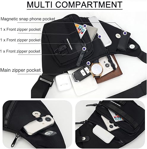 Miniatura 4 de Bolso bandolera antirrobo cruzado en el pecho, mochila de hombro para mujeres y hombres, bolsa de bolsillo personal ligera para senderismo y viajes