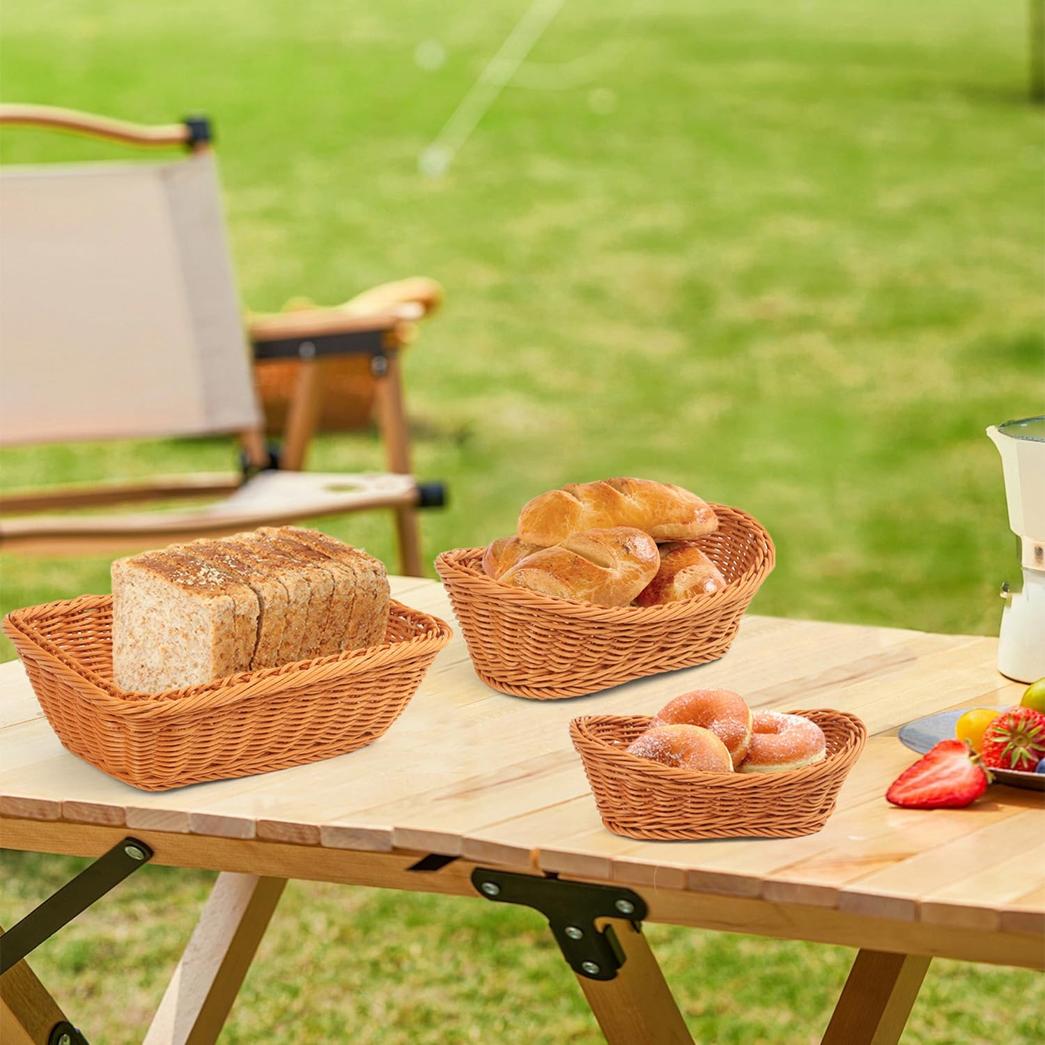 Cesta de mimbre para servir y almacenar aperitivos, 4 cestas tejidas ovaladas y rectangulares, cesta de almacenamiento de alimentos, cesta de almacenamiento de aperitivos, cesta de pan rústica vintage