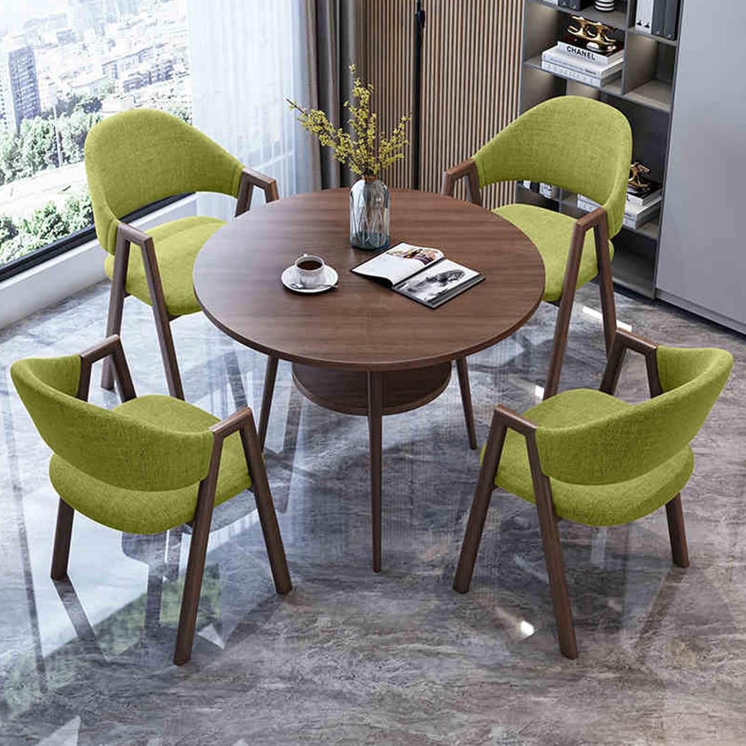 Negotiation Round Table and Chair Set, Office Reception Room Club Table, Dining Table and Chair Set, for Living, Coffee, Shop, Bakery Lounge(Green)