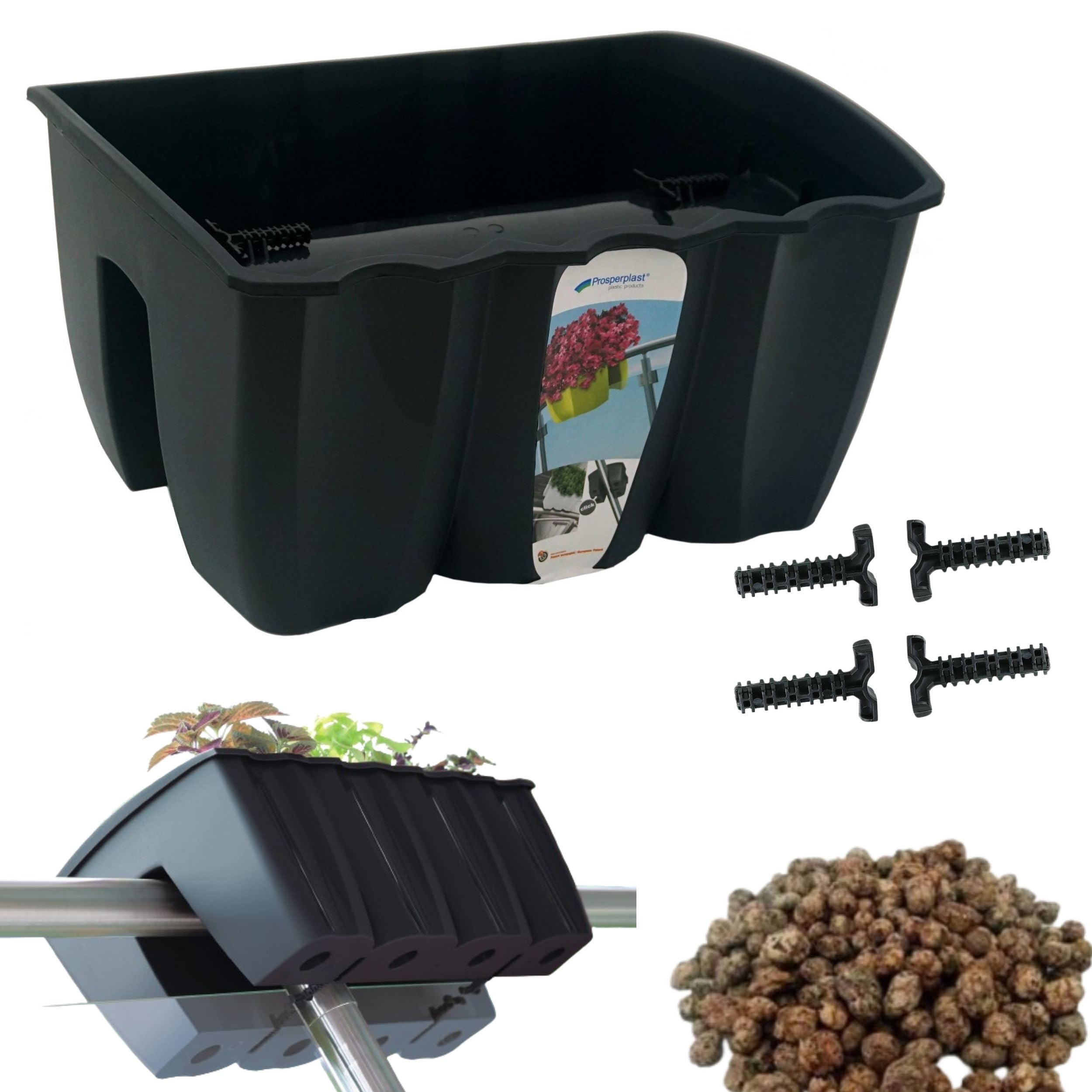 Jardinière 20 x 28 x 39 cm - Jardinière de balcon avec système d'irrigation et embouts en caoutchouc pour l'évacuation de l'eau - Cache-pot pour balcon ou jardin - Pot de plantes protège les racines