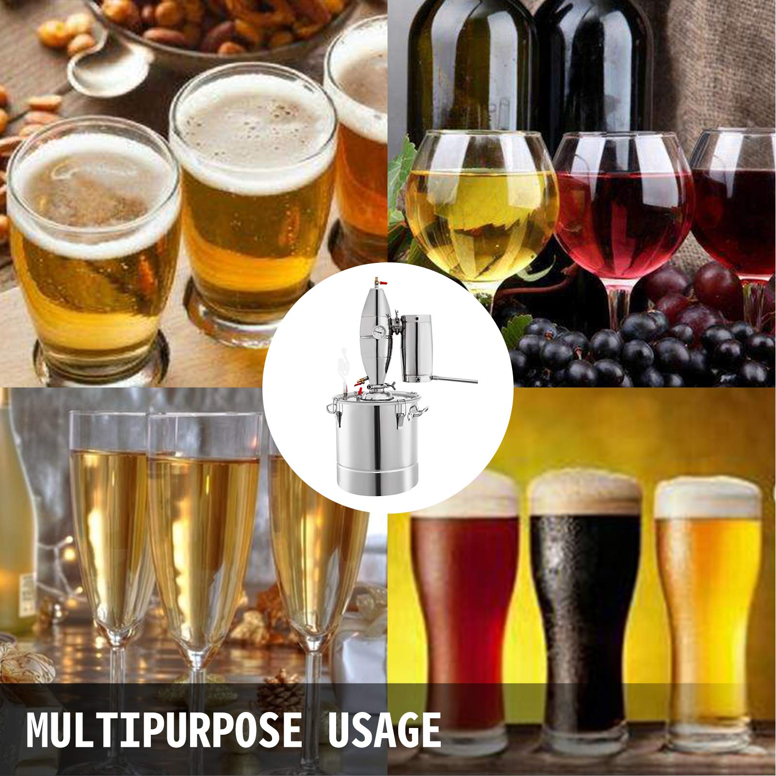 VEVOR Caldaia per Acqua Distillata 70L di Acqua Calda per Acqua Distillata Utilizzata Come Serbatoio di Fermentazione per Fermentare Bevande o Condimenti 40 x 40 cm in Acciaio Inox