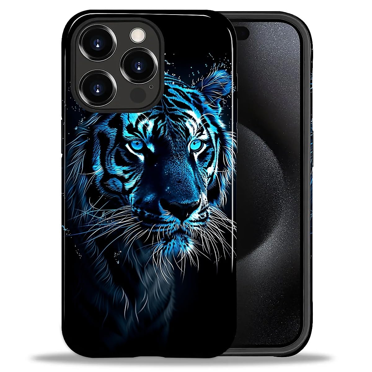 Compatible with iPhone 15 Pro Max Case, Blue Tiger Case for iPhone 15 Pro Max 2-in-1 Soft TPU Case, Shockproof Anti-Scratch Protective Case Cover for Women Men