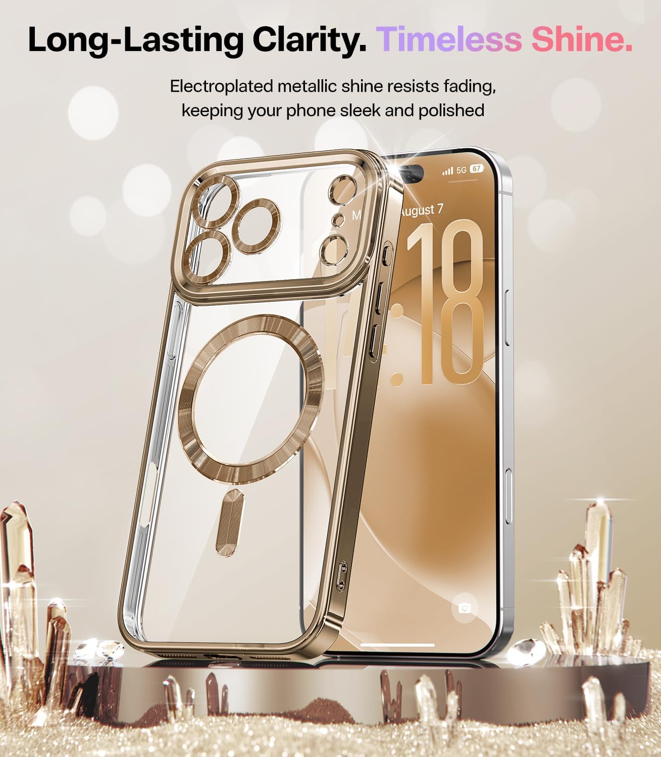 Meifigno Designed for iPhone 17 Pro Case 6.3", [Glitter Card & Wrist Strap][Compatible with MagSafe][1HD +1X Privacy Screen Protectors] Surround Raised Lens Protection for 17 Pro Case, Desert Titanium - Image 3