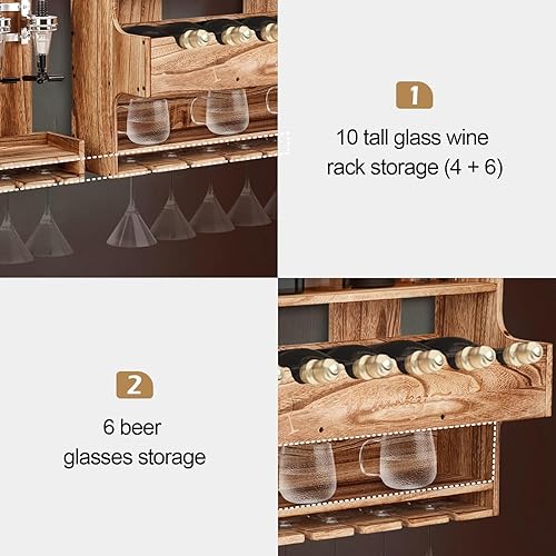 Miniatura 5 de MYOYAY Estante para vino montado en la pared, juego de 2 estantes de madera para vino, estantes flotantes de vidrio con soporte para copas de vino,