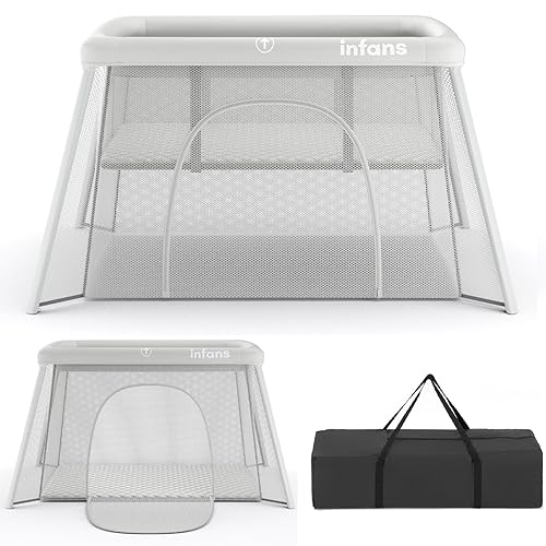 Miniatura 10 de INFANS Cuna de viaje, corralito portátil para bebés con moisés extraíble, bolsa de transporte suave para colchón, plegable, ligero, centro de