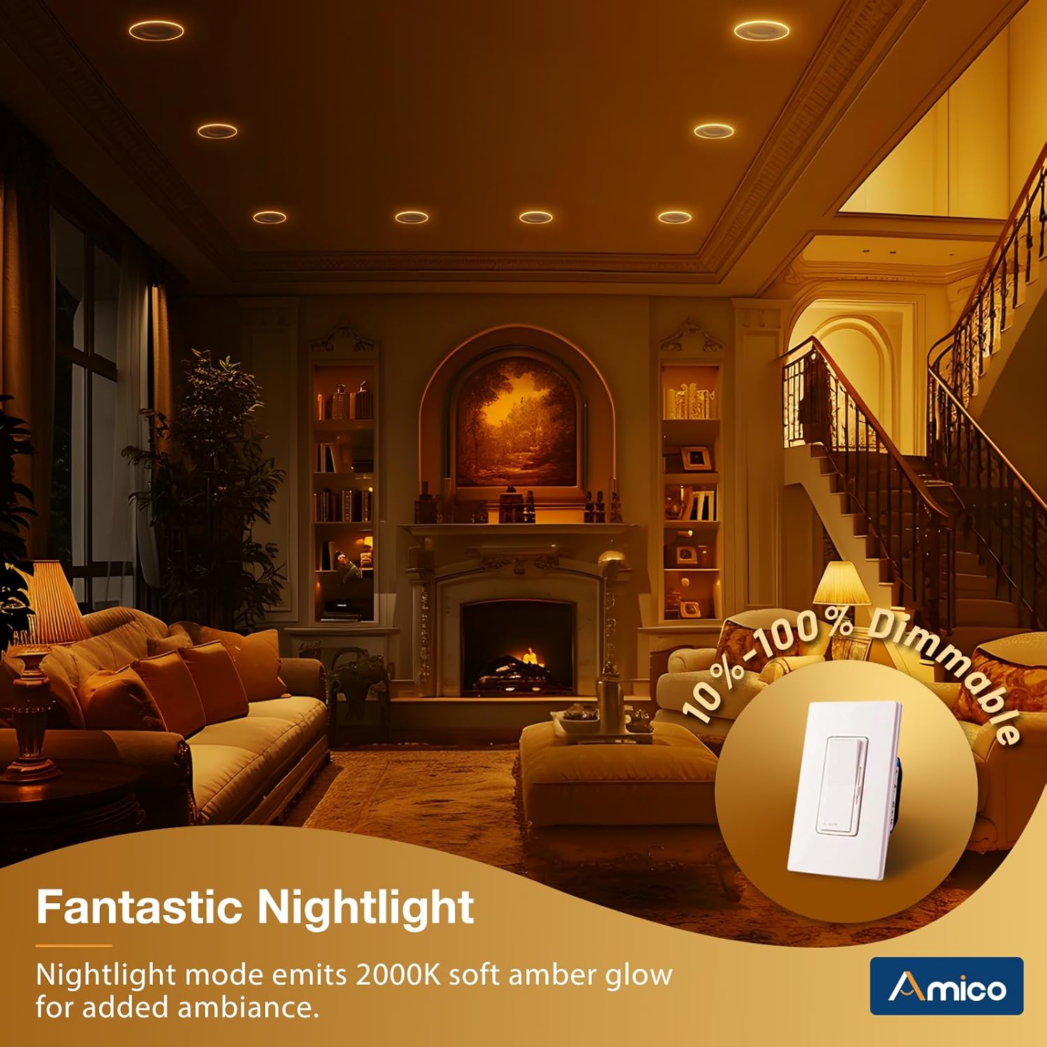 Amico 12 Pack 5/6 Inch LED Can Lights with Night Light, 5CCT Retrofit Recessed Lighting Selectable 2700/3000/4000/5000/6000K, Dimmable, 12W=110W, 1100LM Downlight - ETL & FCC - Image 7