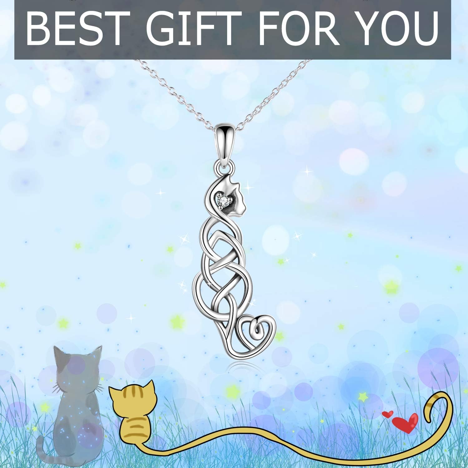 ONEFINITY Sterling Silver Cat Necklace Celtic Knot Viking Jewelry Crazy Cat Lady Gifts for Cat Lover for Women Her - Image 5