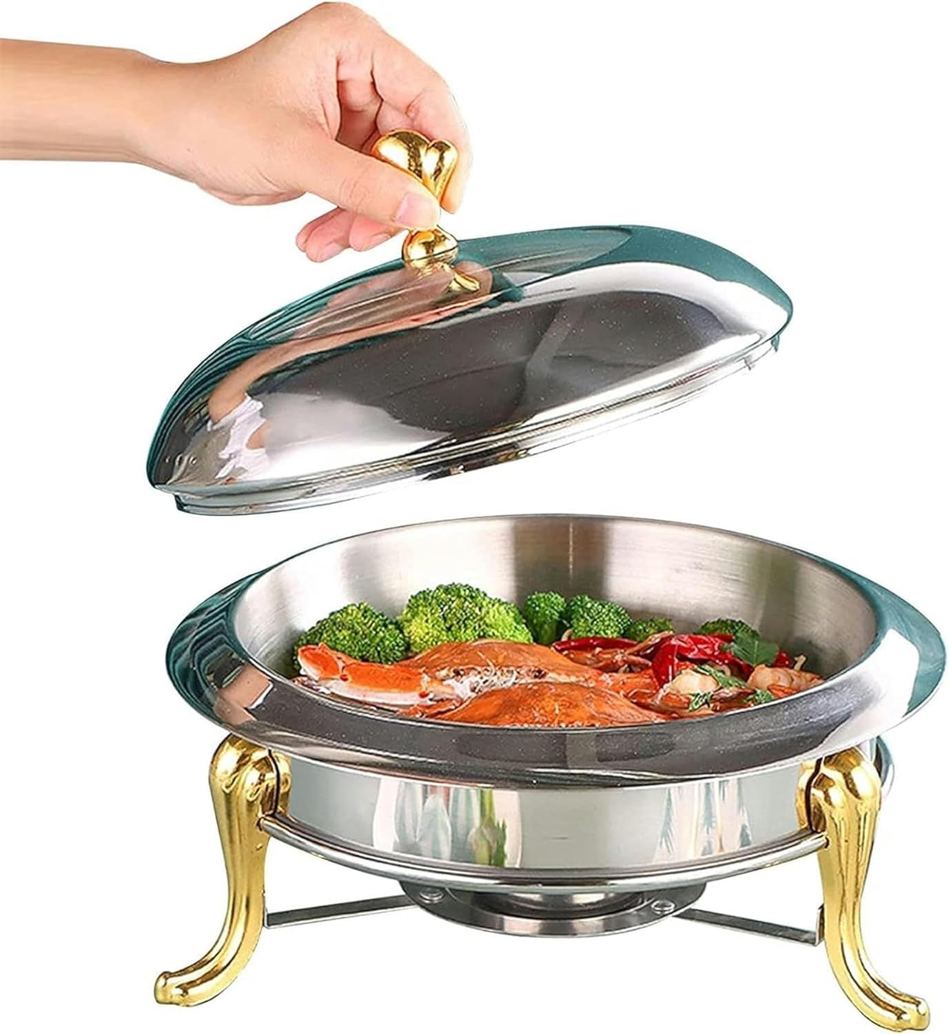 Full Size Round Chafing Dish Set, Stainless Steel Buffet Server with Alcohol Furnace & Lid, Food Warming Tray(18cm) ()