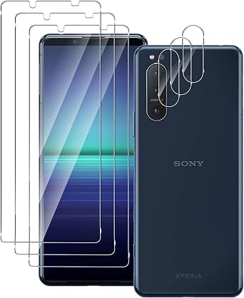 QULLOO Compatible with Sony Xperia 5 II Screen Protector + Camera Lents Protector [3 Pack + 3 Pack ], HD Clear Anti-scratch Anti-Fingerprint Bubble Free Tempered Glass Film (Easy Install)
