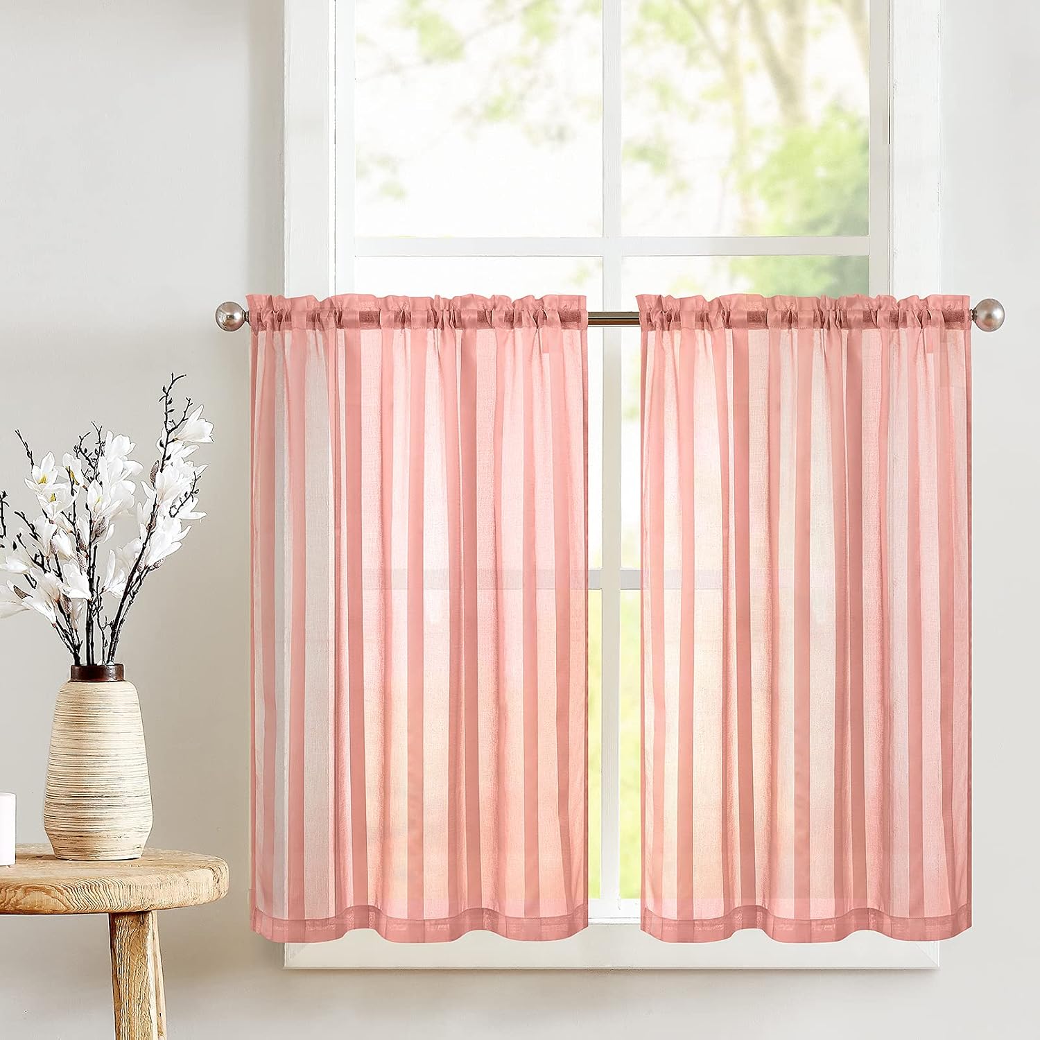 jinchan Kitchen Curtains 36 Inches Long Curtains for Kitchen Bathroom Tier Curtains Sheer Textured Small Drapery Basement Small Cafe Curtains Panels Short Valances Window Treatment Set 2 Panels Pink